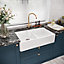 Double Bowl Fireclay Butler Sink - Stepped Weir & Tap Ledge - 895mm x 550mm x 220mm & Basket Strainer Wastes - Chrome - Balterley
