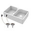 Double Bowl Fireclay Butler Sink with Full Weir & Overflows - 795mm x 500mm x 220mm & Basket Strainer Wastes - Chrome - Balterley
