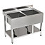 Double Bowl Floorstanding Stainless Steel Commercial Kitchen Vegetable Sink with Storage Shelf 110cm