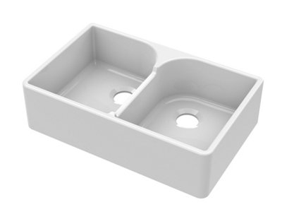 Double Bowl Stepped Weir Butler Sink - No Overflow, No Tap Hole - 795mm