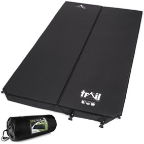 Double Camping Mat Self Inflating Inflatable Camp Roll Mattress With Bag Black Trail