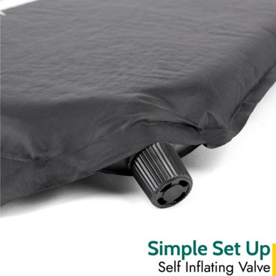 Double Camping Mat Self Inflating Inflatable Camp Roll Mattress With Bag Black Trail