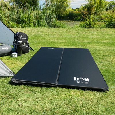 Double Camping Mat Self Inflating Inflatable Camp Roll Mattress With Bag Black Trail - 7