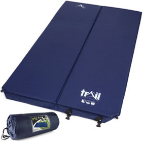 Double Camping Mat Self Inflating Inflatable Camp Roll Mattress With Bag Blue Trail