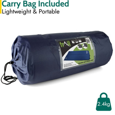 Double Camping Mat Self Inflating Inflatable Camp Roll Mattress With Bag Blue Trail