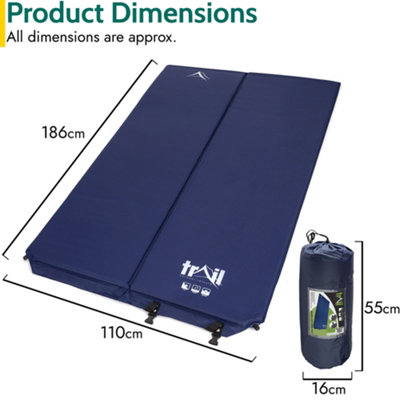 Double Camping Mat Self Inflating Inflatable Camp Roll Mattress With Bag Blue Trail