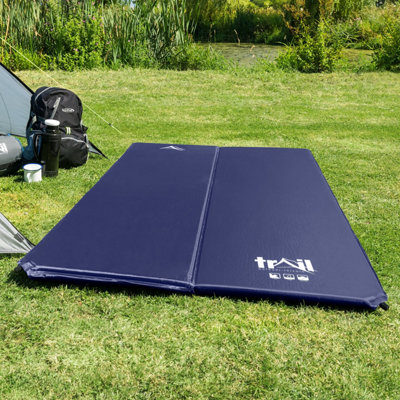 Double Camping Mat Self Inflating Inflatable Camp Roll Mattress With Bag Blue Trail