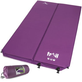 Double Camping Mat Self Inflating Inflatable Camp Roll Mattress With Bag Purple Trail