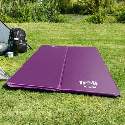 Double Camping Mat Self Inflating Inflatable Camp Roll Mattress With Bag Purple Trail