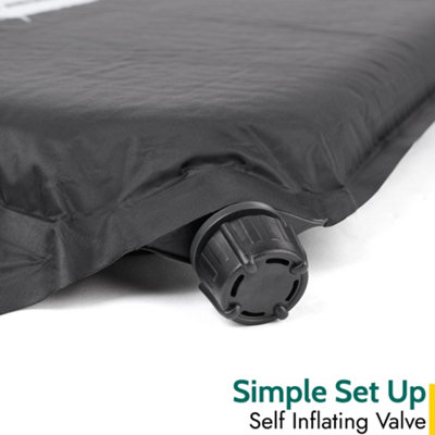 Double Camping Mat Self Inflating Inflatable Roll Mattress Extra Thick 5cm Black Trail