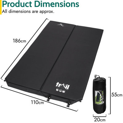 Double Camping Mat Self Inflating Inflatable Roll Mattress Extra Thick 5cm Black Trail