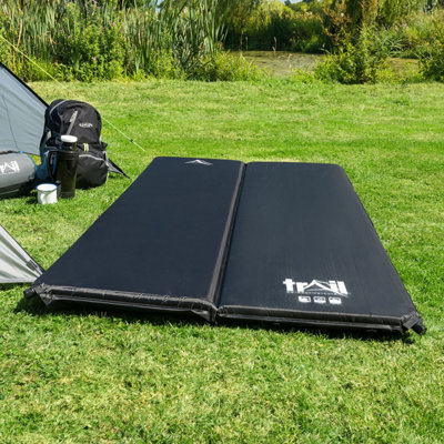 Double Camping Mat Self Inflating Inflatable Roll Mattress Extra Thick 5cm Black Trail