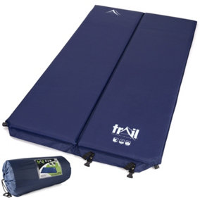 Double Camping Mat Self Inflating Inflatable Roll Mattress Extra Thick 5cm Blue Trail