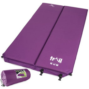 Double Camping Mat Self Inflating Inflatable Roll Mattress Extra Thick 5cm Purple Trail