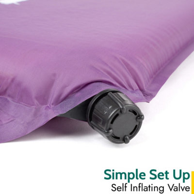 Double Camping Mat Self Inflating Inflatable Roll Mattress Extra Thick 5cm Purple Trail