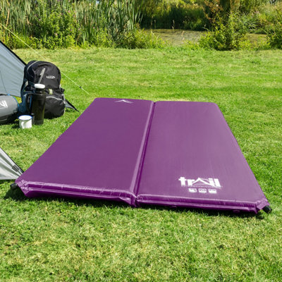 Double Camping Mat Self Inflating Inflatable Roll Mattress Extra Thick 5cm Purple Trail - 7