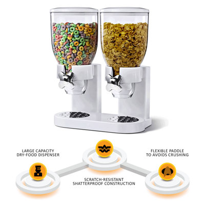 Double Cereal Dispenser Machine Dry Food Pasta Storage Container White