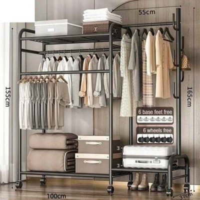 Double clothes rail garment rack, Steel frame, Open wardrobe design ...