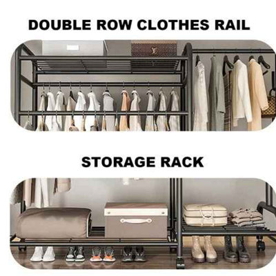 Double clothes rail garment rack, Steel frame, Open wardrobe design ...