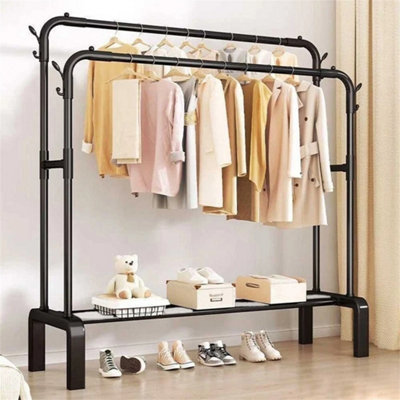 Double Clothes Rail Hanging Rack Garment Display Stand & Shoes Storage
