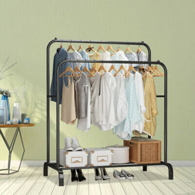 Double Clothes Rail Hanging Rack Storage Shelf