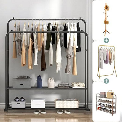 Double Clothes Rail Hanging Rack Storage Shelf