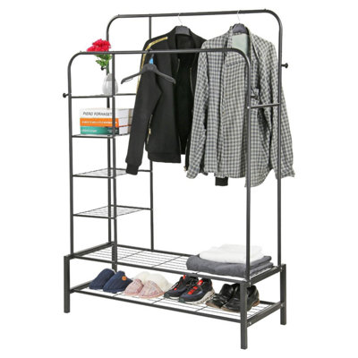 Double Clothes Rail Heavy Duty Black Metal Garment Rack with Storage ...