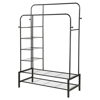 Double Clothes Rail Heavy Duty Black Metal Garment Rack with Storage ...