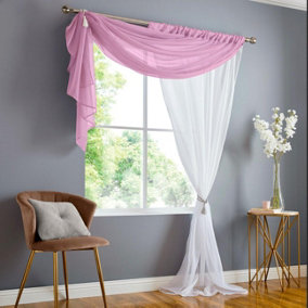 Double Display Voile 150cm x 183cm Blush/White Slot Top Curtain Panel