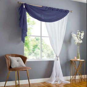 Double Display Voile 150cm x 183cm Navy/White Slot Top Curtain Panel