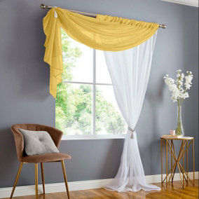Double Display Voile 150cm x 183cm Ochre/White Slot Top Curtain Panel