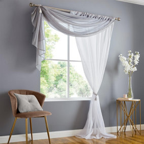 Double Display Voile 150cm x 183cm Silver/White Slot Top Curtain Panel