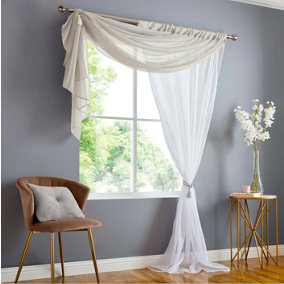 Double Display Voile 150cm x 183cm Taupe/White Slot Top Curtain Panel