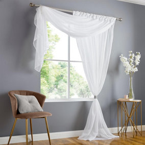 Double Display Voile 150cm x 183cm White/White Slot Top Curtain Panel