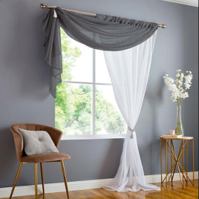 Double Display Voile 150cm x 229cm Charcoal/White Slot Top Curtain Panel
