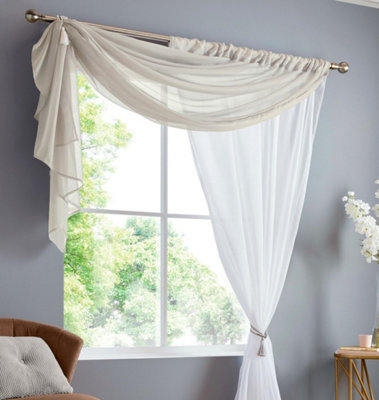 Double Display Voile 150cm x 229cm Taupe/White Slot Top Curtain Panel