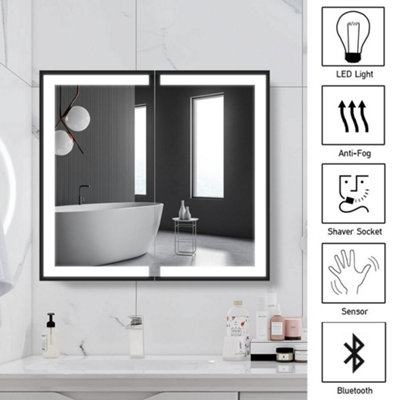 Double Door Anti Fog LED Illuminated Mirrored Bathroom Cabinet with Shaver Socket&Bluetooth Speaker W 650 x H 600 mm Price Comparisons | Compare The Build