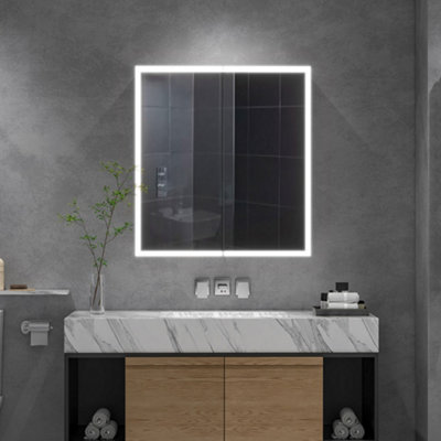Double Door LED Illuminated Anti Fog Mirrored Bathroom Cabinet with Touch Sensor Shaver Socket W 650mm x H 600 mm Price Comparisons | Compare The Build