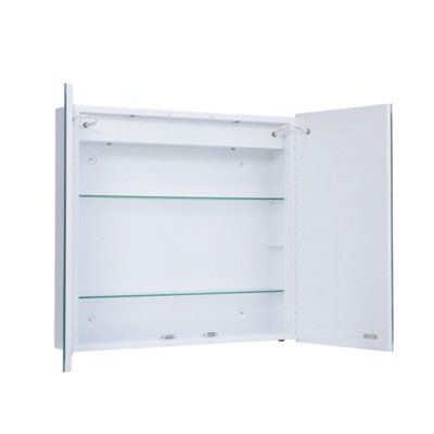 Double Door LED Illuminated Anti Fog Mirrored Bathroom Cabinet with Touch Sensor Shaver Socket W 650mm x H 600 mm