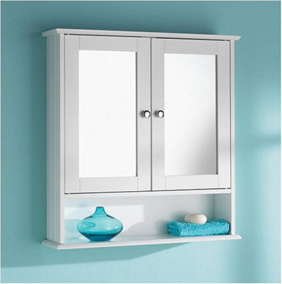 Double Door Mirror With Shelf Bathroom Cabinet Wall Unit White With Internal Shelf