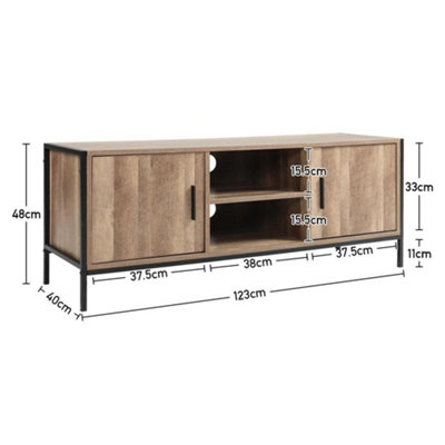 Double Door TV Stand with Metal Frame and 2 Cubby Storages Cabinets for Living Room 123