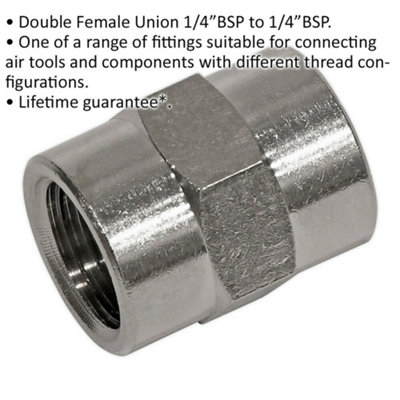 Double Female Union - 1/4" BSP to 1/4" BSP - Female to Female Air Tool Fitting