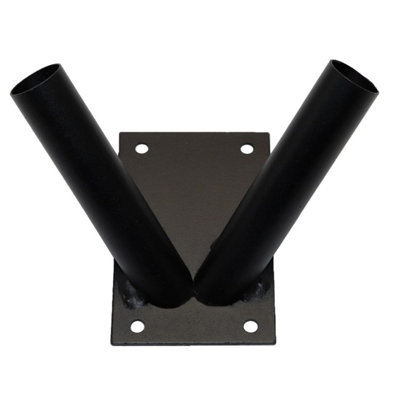 Double Flag Pole Holder - Wall Mounted Flag Pole Bracket, Powder Coated (Black), Rust and Weather Resistant, Heavy Duty