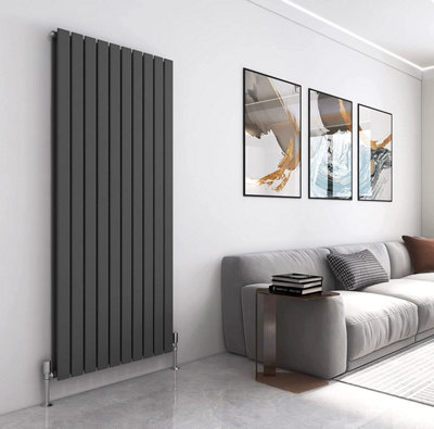 Double Flat Panel Vertical Column Radiator 1600x680 mm Anthracite by MCC Direct