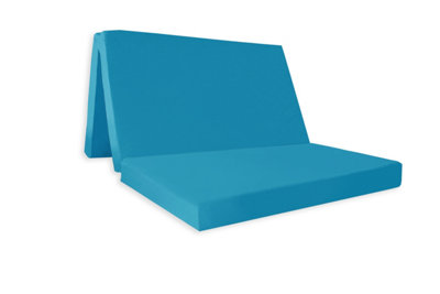 Double Folding Z Bed, Tri - Folding Futon Mattress, Travel Camping Bed With Protective Travel Cover, Turquoise Blue
