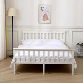 Double Frame Pine Wood Bed - White