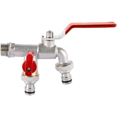 Double garden tap, thded faucet brass outlets double joint irrigation ...