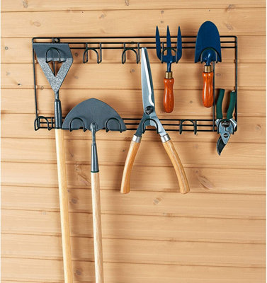 Double Garden Tool Rack - Wall Mounted Tool Holder with 11 Hooks for Shed  or Garage - Measures W66.5 x H30.5cm