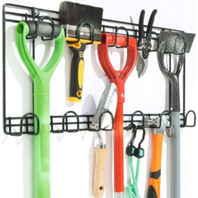 Double Garden Tool Rack - Wall Mounted Tool Holder with 11 Hooks for Shed or Garage