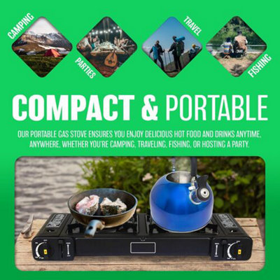 Double Gas Stove Portable Camping Fishing Cooker Portable Chef BBQ Burner Grill